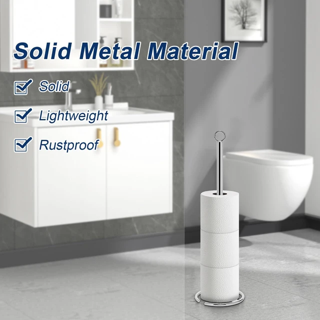 Alt view image 4 of 7 - Bath Toilet Paper Holder Stand, Freestanding Tissue Paper Storage with Reserve, Space Toilet 4 Rolls Holder for Bathroom/Kitchen Countertop-All Metal (2 Pack, Chrome Finish)