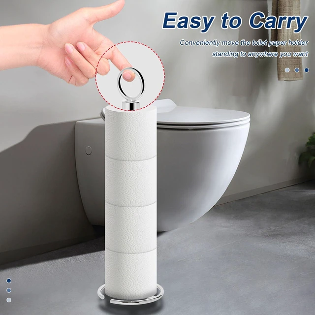 Alt view image 5 of 7 - Bath Toilet Paper Holder Stand, Freestanding Tissue Paper Storage with Reserve, Space Toilet 4 Rolls Holder for Bathroom/Kitchen Countertop-All Metal (2 Pack, Chrome Finish)