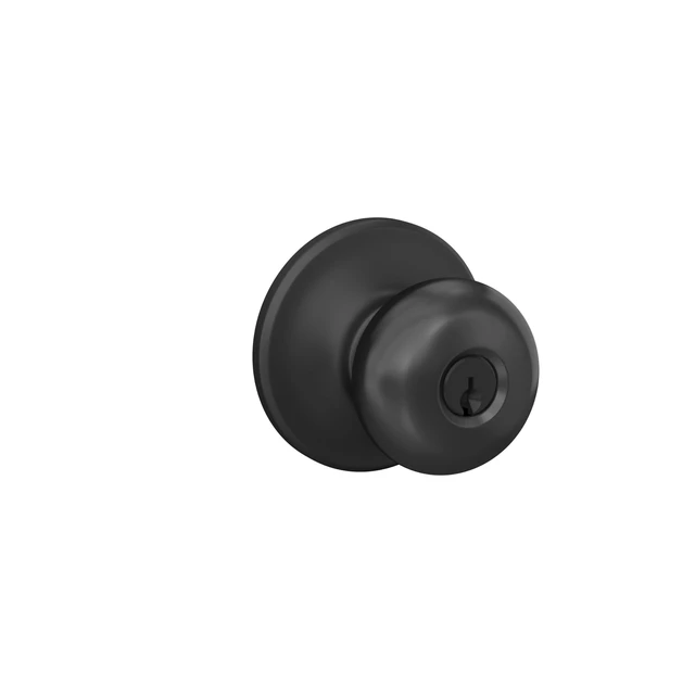 Alt view image 2 of 7 - Plymouth Keyed Entry Door Knob, Interior/Exterior, Matte Black Keyed entry door knob with turn-button lock, Easy to install, Certified security & durability, Universal fit, 2 keys