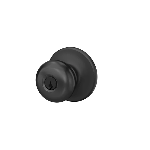 Alt view image 3 of 7 - Plymouth Keyed Entry Door Knob, Interior/Exterior, Matte Black Keyed entry door knob with turn-button lock, Easy to install, Certified security & durability, Universal fit, 2 keys