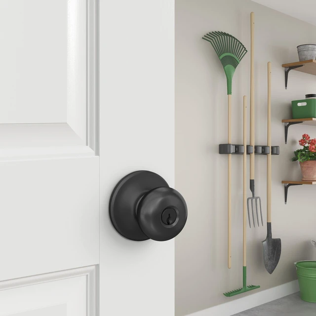 Alt view image 5 of 7 - Plymouth Keyed Entry Door Knob, Interior/Exterior, Matte Black Keyed entry door knob with turn-button lock, Easy to install, Certified security & durability, Universal fit, 2 keys