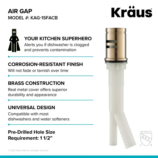 Alt view image 6 of 7 - Dishwasher Air Gap in Spot Free Antique Champagne Bronze, KAG-1SFACB