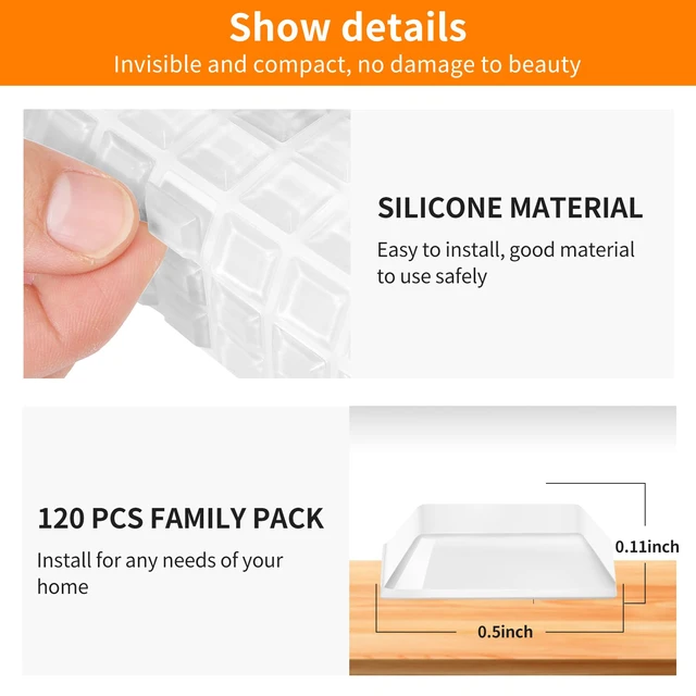 Alt view image 2 of 6 - 120 PCS Square Cabinet Bumpers - Corner Protection, Anti-Slip, Transparent (Pack of 2)