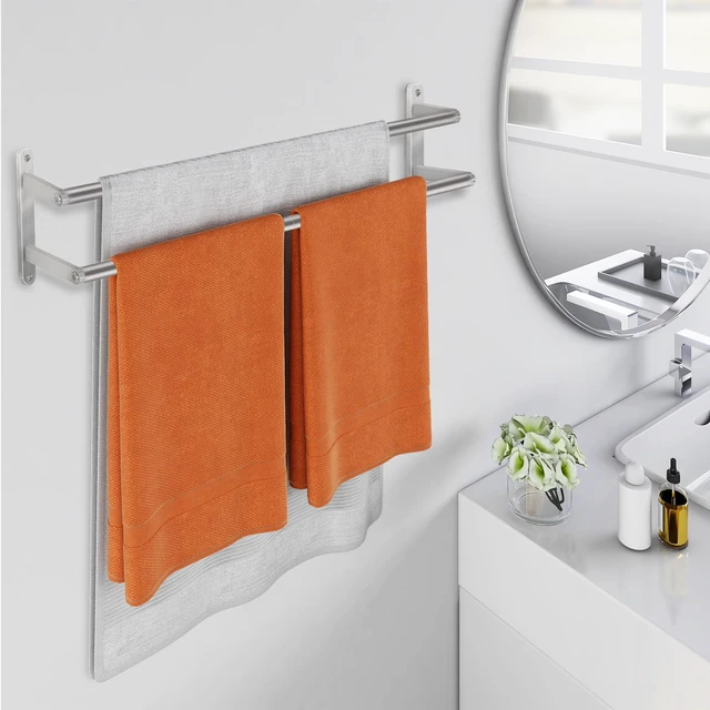 Alt view image 4 of 7 - Double Towel Bar, 24Inch Towel Rack for Bathroom, Stainless Steel Double Bath Towel Bar, Wall Mounted Towel Holder, Double Towel Rod Towel Rail Hanger for Wall, Kitchen (Brush Nickel)
