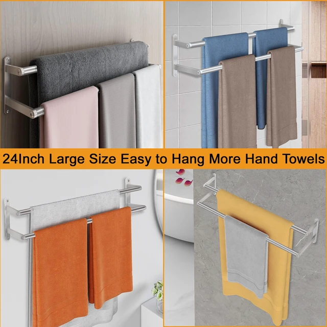 Alt view image 6 of 7 - Double Towel Bar, 24Inch Towel Rack for Bathroom, Stainless Steel Double Bath Towel Bar, Wall Mounted Towel Holder, Double Towel Rod Towel Rail Hanger for Wall, Kitchen (Brush Nickel)