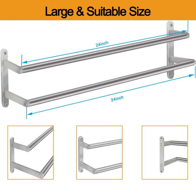 Alt view image 7 of 7 - Double Towel Bar, 24Inch Towel Rack for Bathroom, Stainless Steel Double Bath Towel Bar, Wall Mounted Towel Holder, Double Towel Rod Towel Rail Hanger for Wall, Kitchen (Brush Nickel)