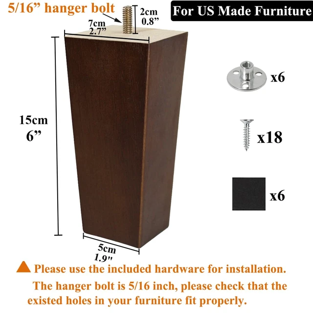 Alt view image 2 of 6 - 6 inch Sofa Legs Wood Furniture Legs Pack of 4 Pyramid Couch Legs Mid-Century Modern Brown Replacement Legs for Chair Recliner