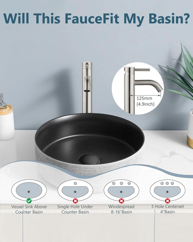 Alt view image 4 of 7 - Brushed Nickel Vessel Sink Faucet Tall Bathroom Faucet Stainless Steel Bathroom Sink Faucet Single Handle One Hole Round Body with Pop up Drain Basin Bowl Vanity Lavatory Mixer Tap