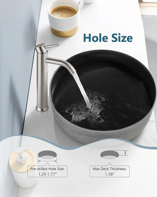 Alt view image 5 of 7 - Brushed Nickel Vessel Sink Faucet Tall Bathroom Faucet Stainless Steel Bathroom Sink Faucet Single Handle One Hole Round Body with Pop up Drain Basin Bowl Vanity Lavatory Mixer Tap