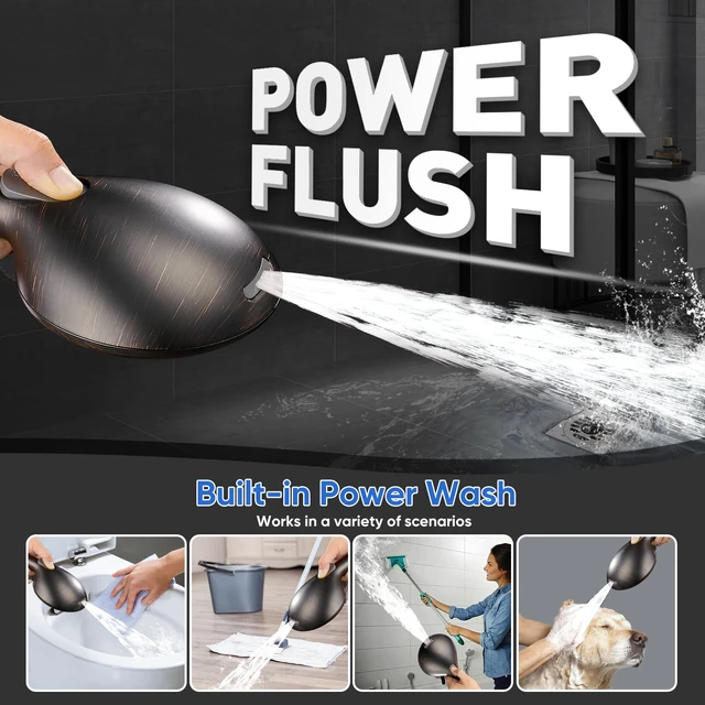Alt view image 4 of 7 - 9 Spray Modes Handheld Shower Head, Water-Saving, ORB Power Rinse, 1-Click Pause & Flow Control, 6ft Stainless Steel Hose, Adjustable Brass Bracket