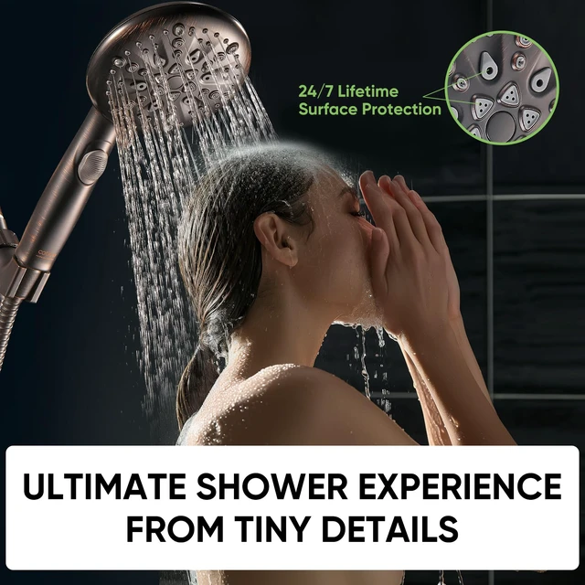 Alt view image 5 of 7 - 9 Spray Modes Handheld Shower Head, Water-Saving, ORB Power Rinse, 1-Click Pause & Flow Control, 6ft Stainless Steel Hose, Adjustable Brass Bracket