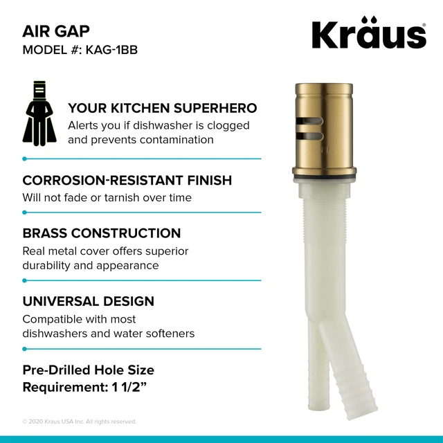Alt view image 4 of 7 - Dishwasher Air Gap in Brushed Brass, KAG-1BB