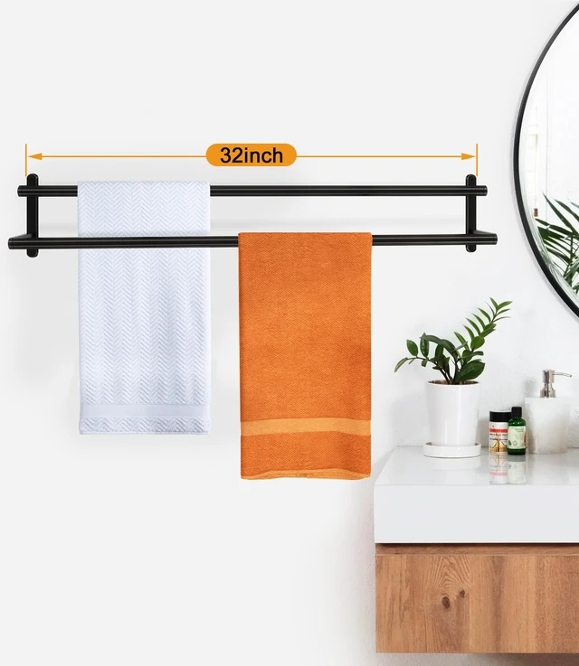 Alt view image 2 of 7 - 32Inch Double Towel Bar, Towel Rack for Bathroom, Stainless Steel Double Bath Towel Bar, Wall Mounted Towel Holder, Matte Black