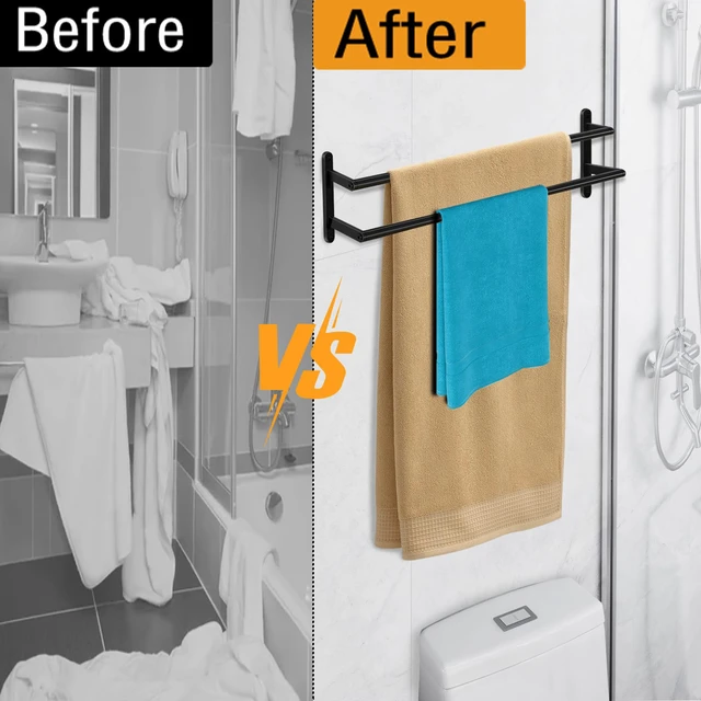 Alt view image 7 of 7 - 32Inch Double Towel Bar, Towel Rack for Bathroom, Stainless Steel Double Bath Towel Bar, Wall Mounted Towel Holder, Matte Black