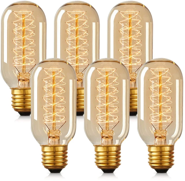 Main image of Edison Bulbs, Light Bulbs, Incandescent, Warm White, 40 Watt Amber Glass, T45, 110-130 Volts, E26 Base Incandescent Dimmable Decorative Antique Filament Light Bulbs, 6 Packs