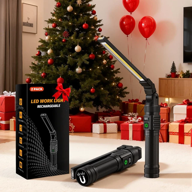 Alt view image 7 of 7 - 2Pack Magnetic Rechargeable LED Work Light/Flashlight for Mechanics All Aluminum, 1500 High Lumens, Digital Display, 7 Modes, 360° Rotation, for Car Repairing, Emergency, Gifts for Father