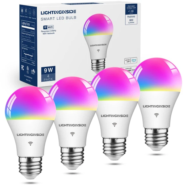 Main image of Smart Light Bulb Work with Alexa/Google Home/SmartLife, 4PCS CRI>90, No Hub Required, 60W RGBCW Color Changing Light Bulbs, 800LM 9W Smart Bulb, 2.4G WiFi & BLE A19 E26 Bulb, ETL Listed