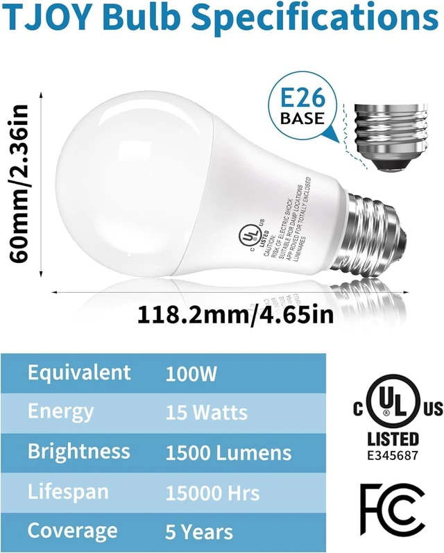 Alt view image 2 of 7 - 12 Pack LED Light Bulbs, 100 Watt Equivalent A19, Cool White 4000K 15W 1500 Lumens Neutral White Lightbulbs, Non Dimmable Energy Saving Lamp for Home Bedroom Kitchen Indoor
