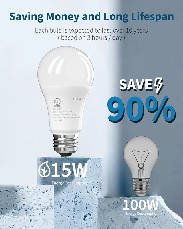 Alt view image 4 of 7 - 12 Pack LED Light Bulbs, 100 Watt Equivalent A19, Cool White 4000K 15W 1500 Lumens Neutral White Lightbulbs, Non Dimmable Energy Saving Lamp for Home Bedroom Kitchen Indoor