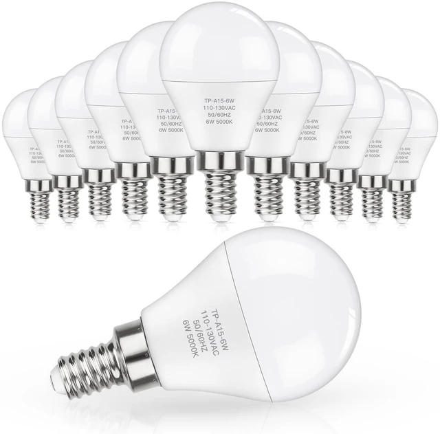 Main image of E12 LED 60W Equivalent Daylight White 5000K Ceiling Fan Bulbs, 600LM CRI 85+ Small Base Candelabra Bulbs, 6W Non-Dimmable, Pack of 12