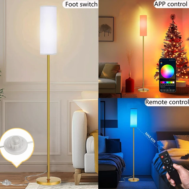 Alt view image 3 of 7 - Smart LED Floor Lamp with APP Control & RGB Colors - Dimmable Standing Lamp for Living Room, Bedroom, Gaming - Remote, Timer, 9W Bulb Included, 67" Modern Tall Lamp (Gold)