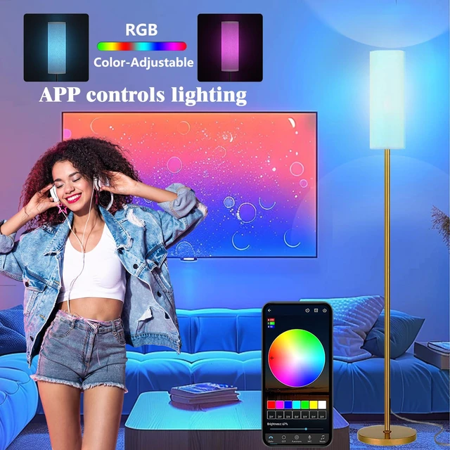 Alt view image 4 of 7 - Smart LED Floor Lamp with APP Control & RGB Colors - Dimmable Standing Lamp for Living Room, Bedroom, Gaming - Remote, Timer, 9W Bulb Included, 67" Modern Tall Lamp (Gold)