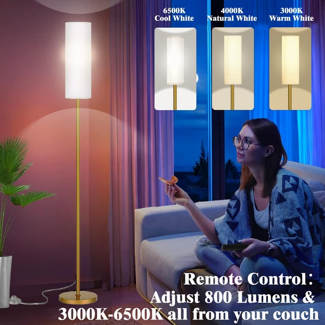 Alt view image 6 of 7 - Smart LED Floor Lamp with APP Control & RGB Colors - Dimmable Standing Lamp for Living Room, Bedroom, Gaming - Remote, Timer, 9W Bulb Included, 67" Modern Tall Lamp (Gold)