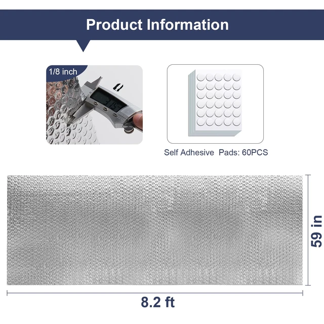 Alt view image 2 of 7 - Double Reflective Bubble Foil Insulation Foam, 59IN X 8.2FT Window Insulation for Summer Heat Reflective Window Film for Window, Garage Door, RV, Roof