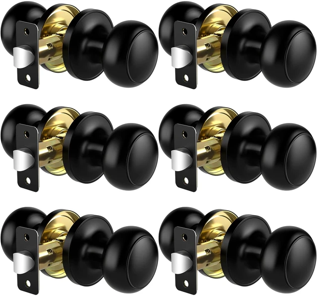 Main image of Passage Door Knobs, 6 Pack Matte Black Door Knobs, Hallway Closet Non-Locking Interior Doorknobs, Round Door Handles Keyless Reversible for Left/Right Handed Doors