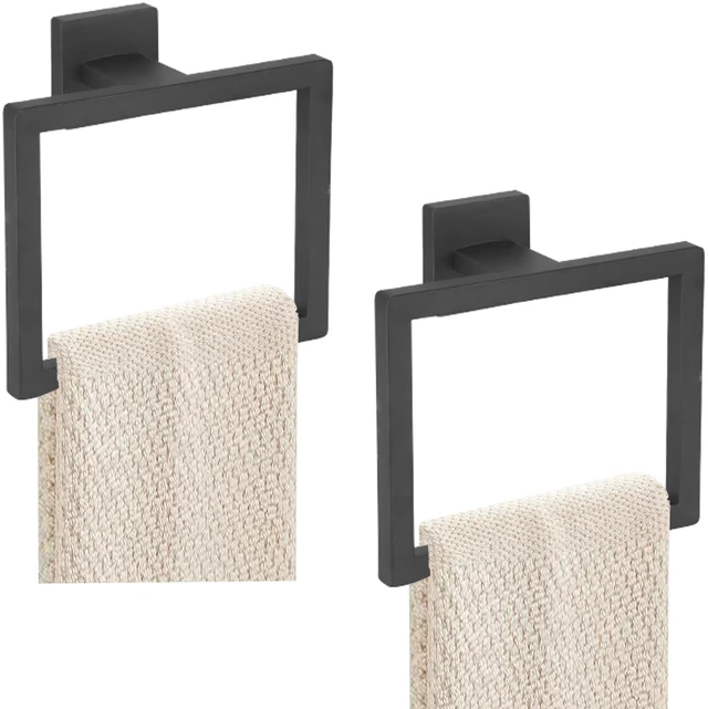 Main image of 2-Piece Towel Ring - Hand Towel Holder for Bathroom - Matte Black Stainless Steel Towel Holder, Towel Racks for Bathroom, Square Modern Design Hand Towel Holder, Contemporary Hand Towel Bar