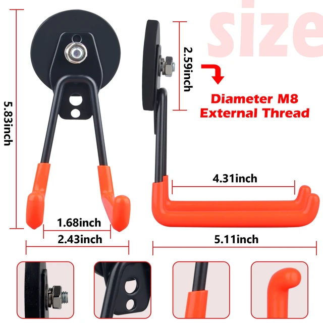 Alt view image 4 of 7 - Magnetic Power Tool Organizer,Cordless Drill Garage Hook Heavy Duty,Large & Strong Manget with Hooks for Garage,Workshop Organization,2 Pack Hooks for Drill,Garden Tool(Orange)