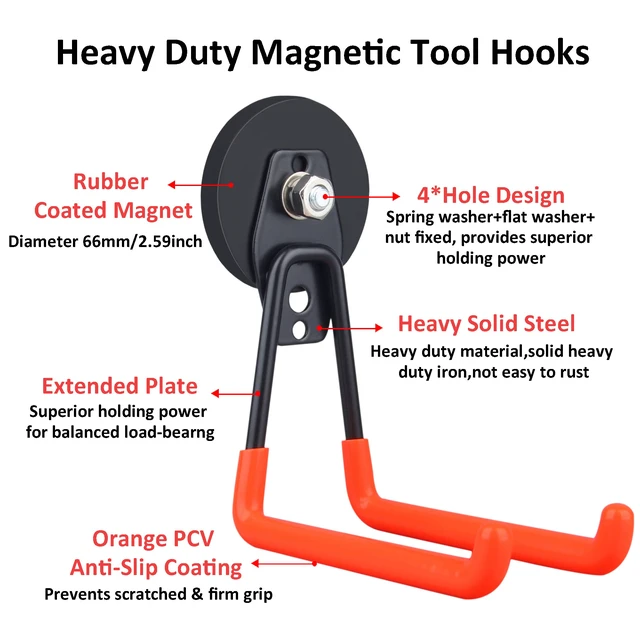 Alt view image 3 of 7 - Magnetic Power Tool Organizer,Cordless Drill Garage Hook Heavy Duty,Large & Strong Manget with Hooks for Garage,Workshop Organization,2 Pack Hooks for Drill,Garden Tool(Orange)