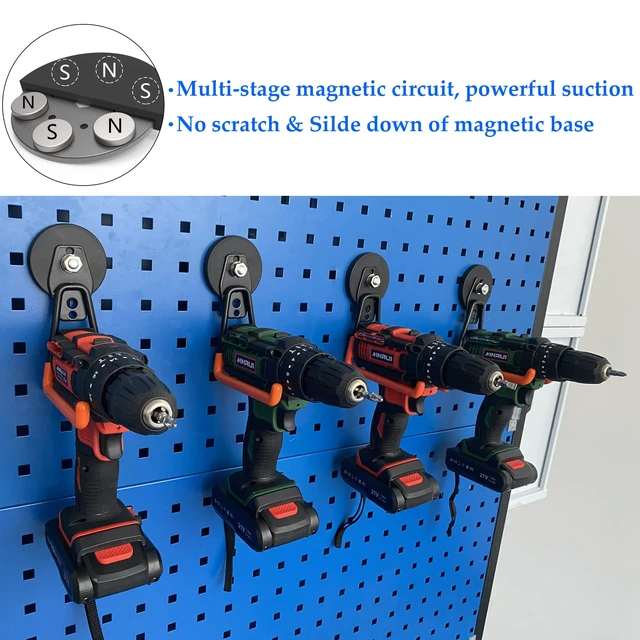 Alt view image 6 of 7 - Magnetic Power Tool Organizer,Cordless Drill Garage Hook Heavy Duty,Large & Strong Manget with Hooks for Garage,Workshop Organization,2 Pack Hooks for Drill,Garden Tool(Orange)