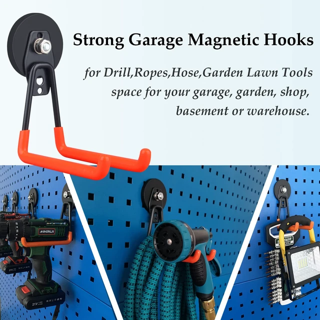 Alt view image 7 of 7 - Magnetic Power Tool Organizer,Cordless Drill Garage Hook Heavy Duty,Large & Strong Manget with Hooks for Garage,Workshop Organization,2 Pack Hooks for Drill,Garden Tool(Orange)