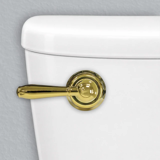 Alt view image 2 of 5 - Strongarm Metal Toilet Handle & Lever in Polished Gold - 6021 Faucet Style is Universal - fits front, angled, side, left & right-mount toilets for a smooth, spring-loaded flush