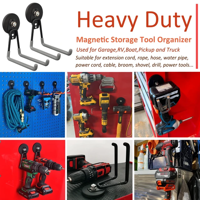 Alt view image 4 of 7 - Magnetic Garage Hook, Cordless Drill Hooks Heavy Duty,Power Tool Organizer,Large Manget with Hooks for Workshop Organization,2 Pack Hook for Drill,Garden Tool(Gray)