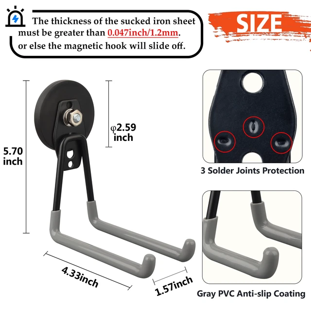 Alt view image 6 of 7 - Magnetic Garage Hook, Cordless Drill Hooks Heavy Duty,Power Tool Organizer,Large Manget with Hooks for Workshop Organization,2 Pack Hook for Drill,Garden Tool(Gray)
