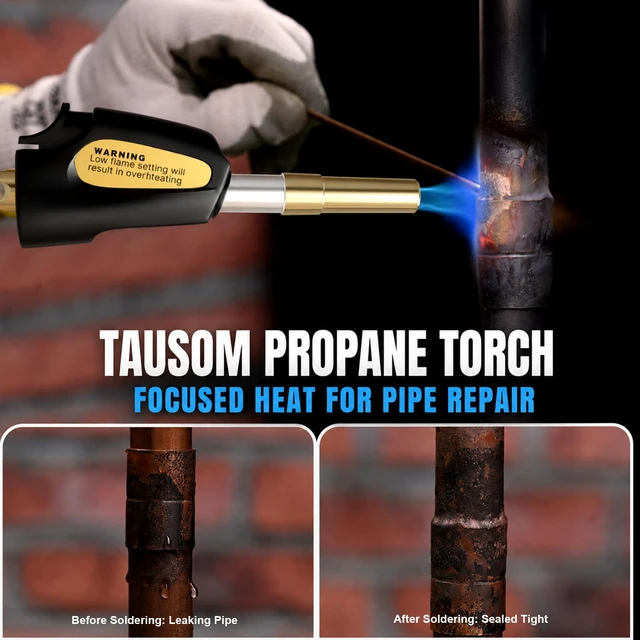 Alt view image 4 of 7 - Propane Torch Head with Igniter, Adjustable Flame for Soldering Map Gas Torch Kit, Fits Standard CGA600, Self-Igniting Trigger Start, Brass Build