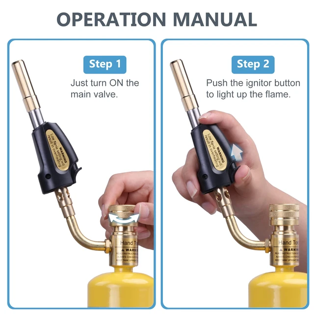 Alt view image 6 of 7 - Propane Torch Head with Igniter, Adjustable Flame for Soldering Map Gas Torch Kit, Fits Standard CGA600, Self-Igniting Trigger Start, Brass Build