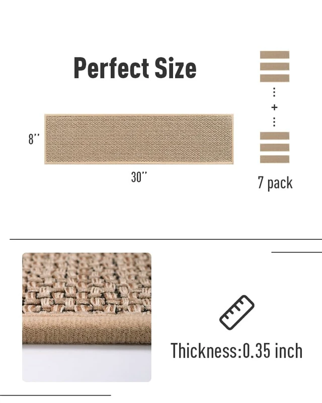 Alt view image 6 of 7 - Non Slip Stair-Treads, Rubber Backing Stair-Runners for Wooden Steps 7PCS Residue Free Carpet Stair Treads for Kids and Dogs 8"x30" Beige