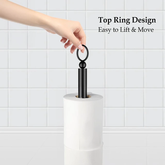 Alt view image 2 of 6 - Toilet Paper Holder Stand with Reserve Function, Free Standing Toilet Paper Holder for Bathroom, Space Toilet 4 Rolls Toilet Paper Storage 22.5" Height (2 Pack, Matte Black)