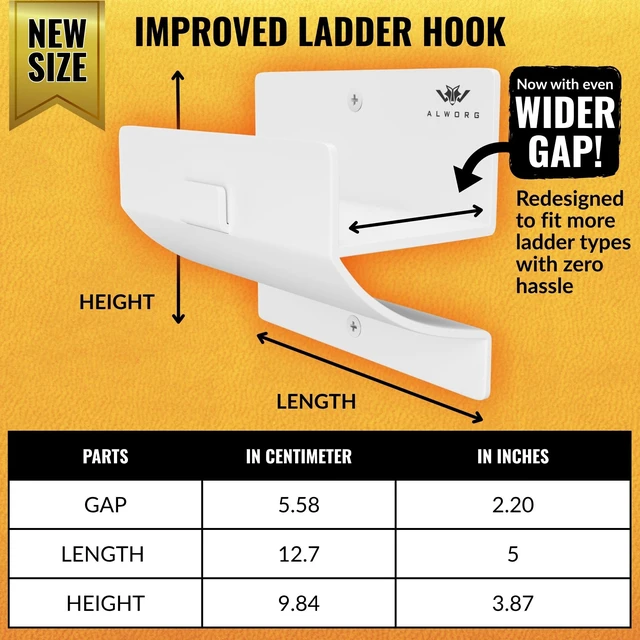 Alt view image 3 of 4 - Ladder Hangers for Garage Wall - White Set of 2 Wall Mount Step Ladder Hook Heavy Duty Brackets, Versatile Utility Tool Holder, Practical Space-saving Garage Storage Solution, Easy to Install