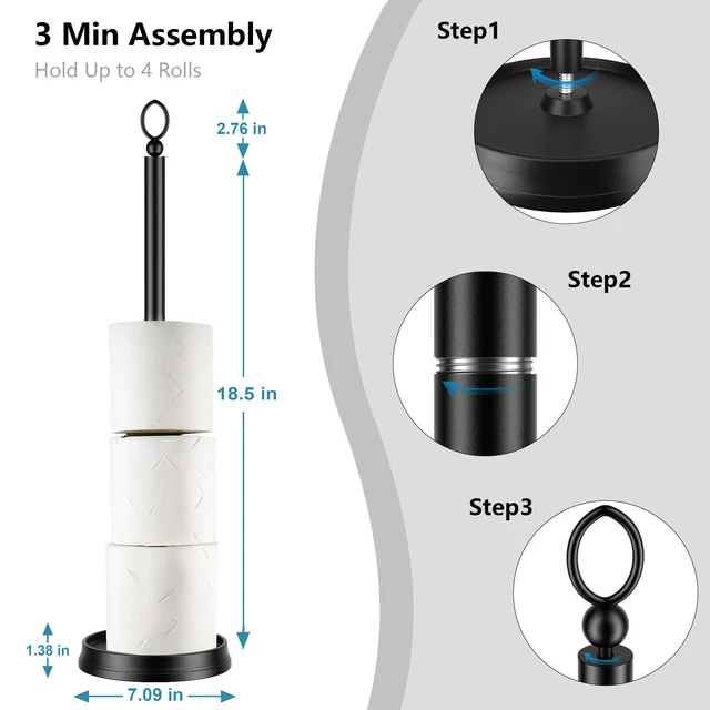 Alt view image 4 of 6 - Toilet Paper Holder Stand with Reserve Function, Free Standing Toilet Paper Holder for Bathroom, Space Toilet 4 Rolls Toilet Paper Storage 22.5" Height (2 Pack, Matte Black)