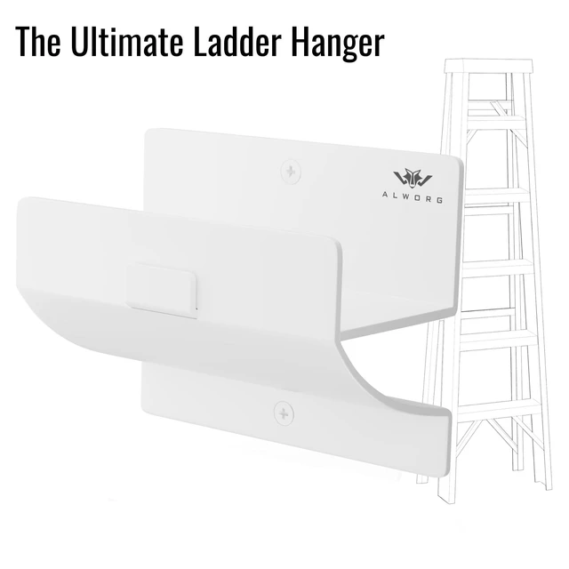Alt view image 4 of 4 - Ladder Hangers for Garage Wall - White Set of 2 Wall Mount Step Ladder Hook Heavy Duty Brackets, Versatile Utility Tool Holder, Practical Space-saving Garage Storage Solution, Easy to Install