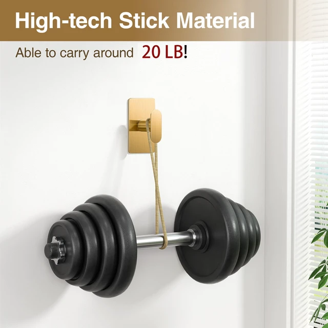 Alt view image 2 of 7 - Adhesive Towel Hooks: 20LB Extra Strong Wall Hanger, Gold 4 Pack