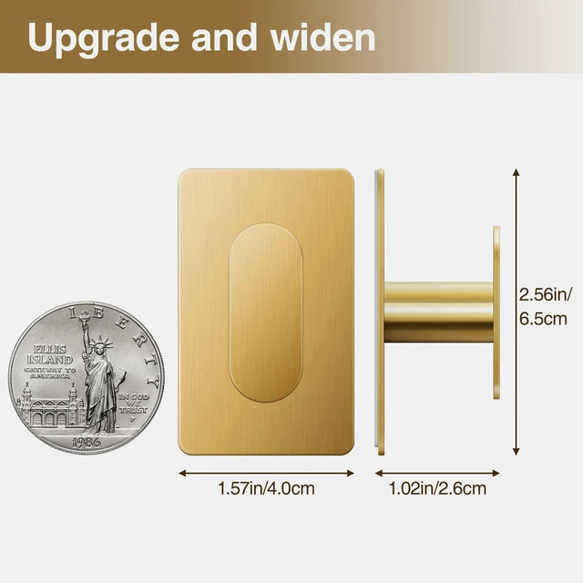 Alt view image 4 of 7 - Adhesive Towel Hooks: 20LB Extra Strong Wall Hanger, Gold 4 Pack