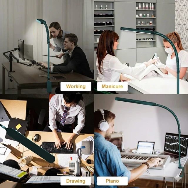 Alt view image 6 of 7 - LED Desk Lamp - Desk Light for Home Office - Flexible Gooseneck - 5 Color Modes X 11 Brightness Levels - 1300LM - Timmer & Memory Function - 12W Clip on Light - Green