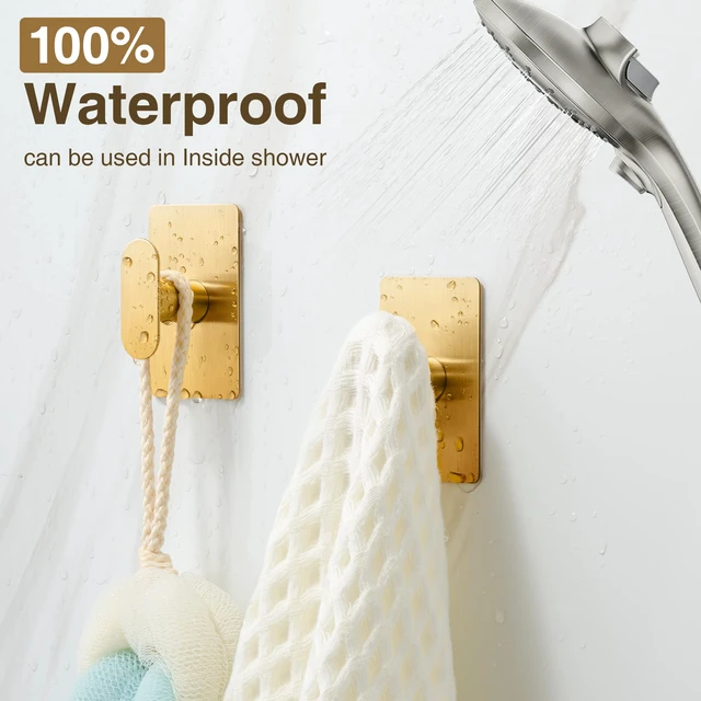 Alt view image 5 of 7 - Adhesive Towel Hooks: 20LB Extra Strong Wall Hanger, Gold 4 Pack