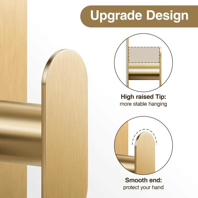 Alt view image 6 of 7 - Adhesive Towel Hooks: 20LB Extra Strong Wall Hanger, Gold 4 Pack