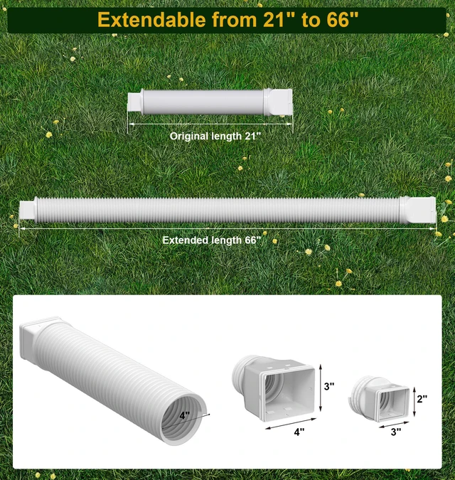 Alt view image 3 of 6 - Rain Gutter Downspout Extensions, Downspout Extender for Rainwater Drainage Flexible, Down Spout Drain Extension Pipe and Extendable from 21 to 66 Inches (White)